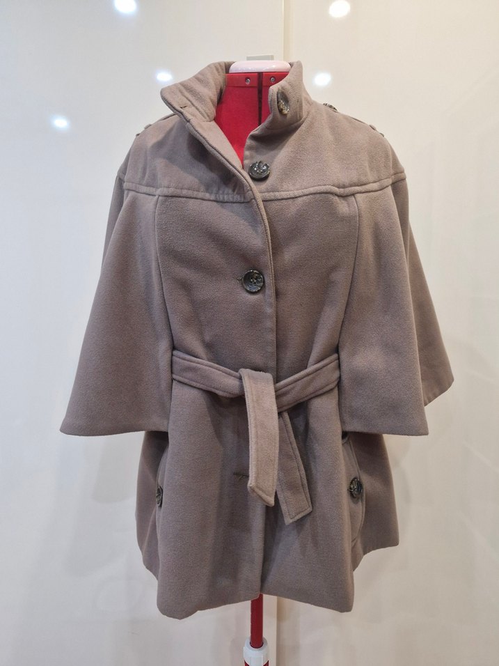 Düğmeli Midi Bej Panço Kaban - Görsel 2