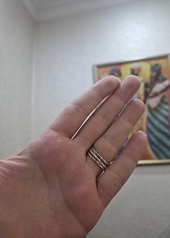 Taş Detaylı Altın Renkli Modern Klasik Çoklu Yüzük - Görsel 4