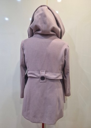 Kapüşonlu, çift düğmeli lila kaşe kaban - Görsel 6