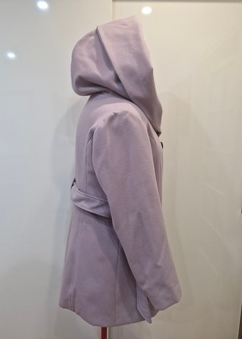 Kapüşonlu, çift düğmeli lila kaşe kaban - Görsel 4