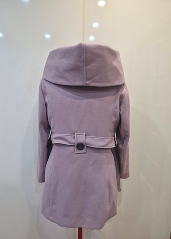 Kapüşonlu, çift düğmeli lila kaşe kaban - Görsel 7