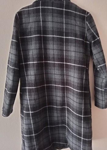 Pull and Bear Gri Ekose Desenli Kadın Midi Kaban