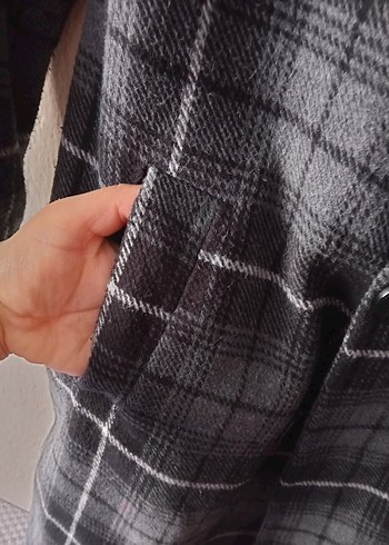 s Beden gri Renk Gri Ekose Desenli Kadın Midi Kaban