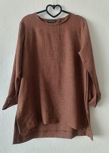 Kadın Kahverengi Keten Salaş Tunik