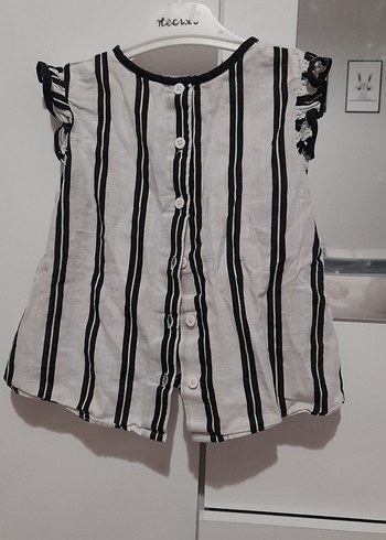 Kız Çocuk Beyaz Siyah Çizgili Salaş Elbise - Görsel 3