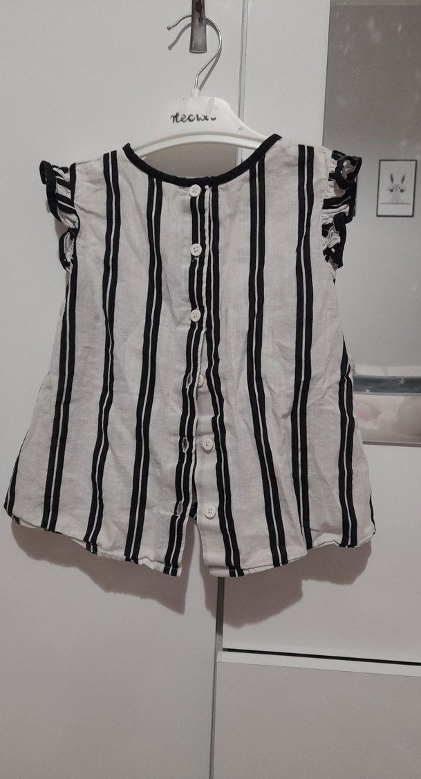 Kız Çocuk Beyaz Siyah Çizgili Salaş Elbise - Görsel 3