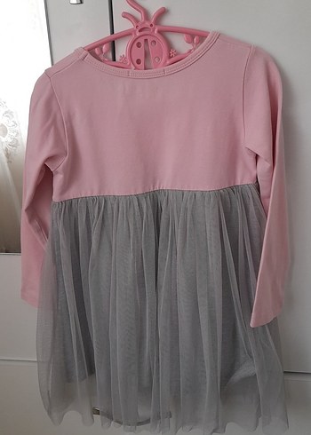 Pembe Gri Kız Çocuk Uzun Kollu Elbise - Görsel 5