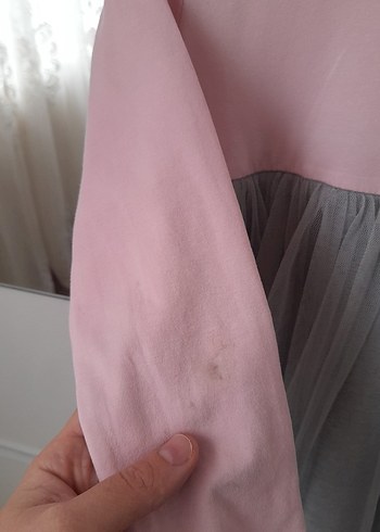 Pembe Gri Kız Çocuk Uzun Kollu Elbise - Görsel 3