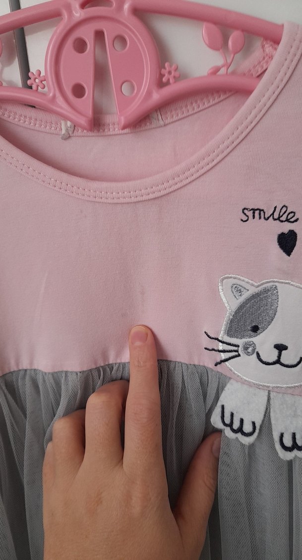 Pembe Gri Kız Çocuk Uzun Kollu Elbise - Görsel 2