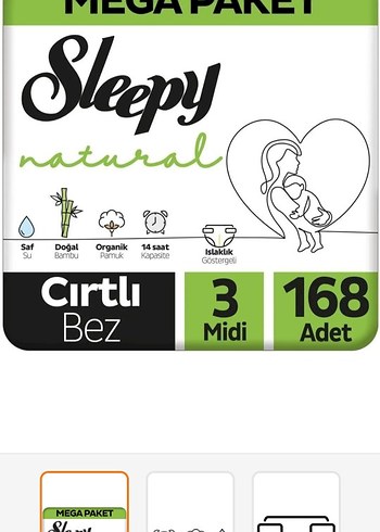 Sleepy Natural Bebek Bezi 168 Adet Midi 3 Numara