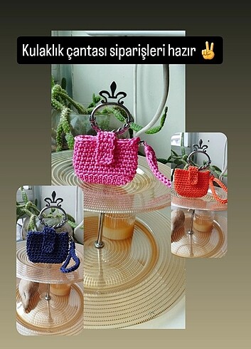 Örgü kulaklık çantası, bozuk para cüzdanı