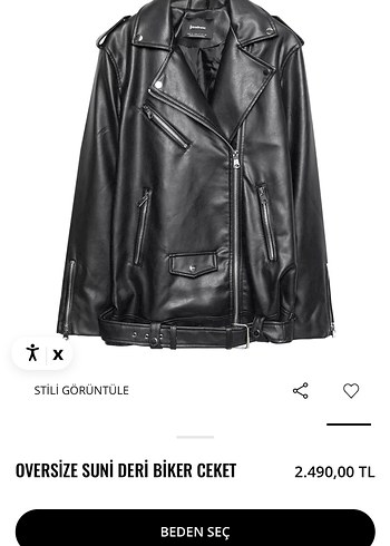 Oversize Siyah Suni Deri Biker Ceket