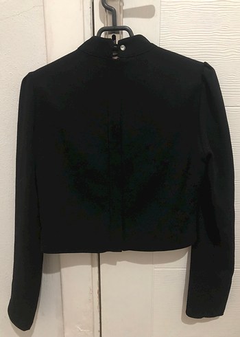 Düğmeli Siyah Yüksek Yakalı Mini Bluz - Görsel 2