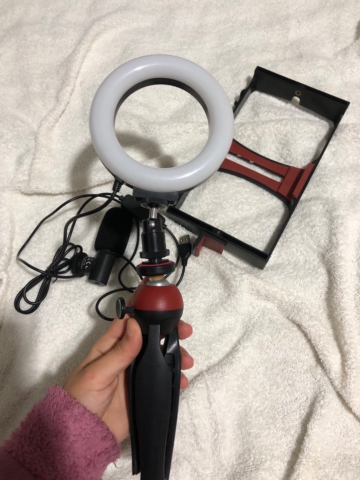 Kırmızı Tripodlu Selfie Çubuğu ve Halka Işık - Görsel 4