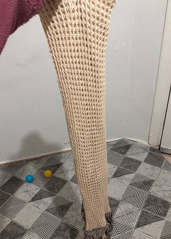 Bej Örgü Kadın Şal Püsküllü - Görsel 2