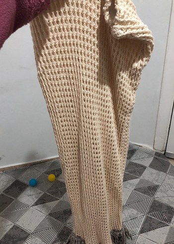 Bej Örgü Kadın Şal Püsküllü - Görsel 3