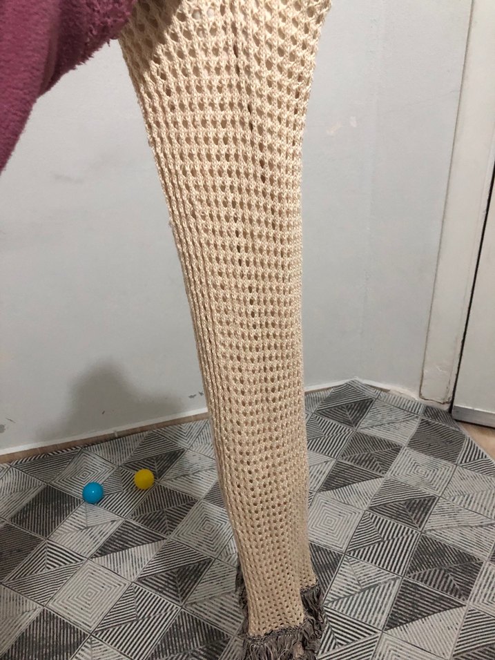 Bej Örgü Kadın Şal Püsküllü - Görsel 2