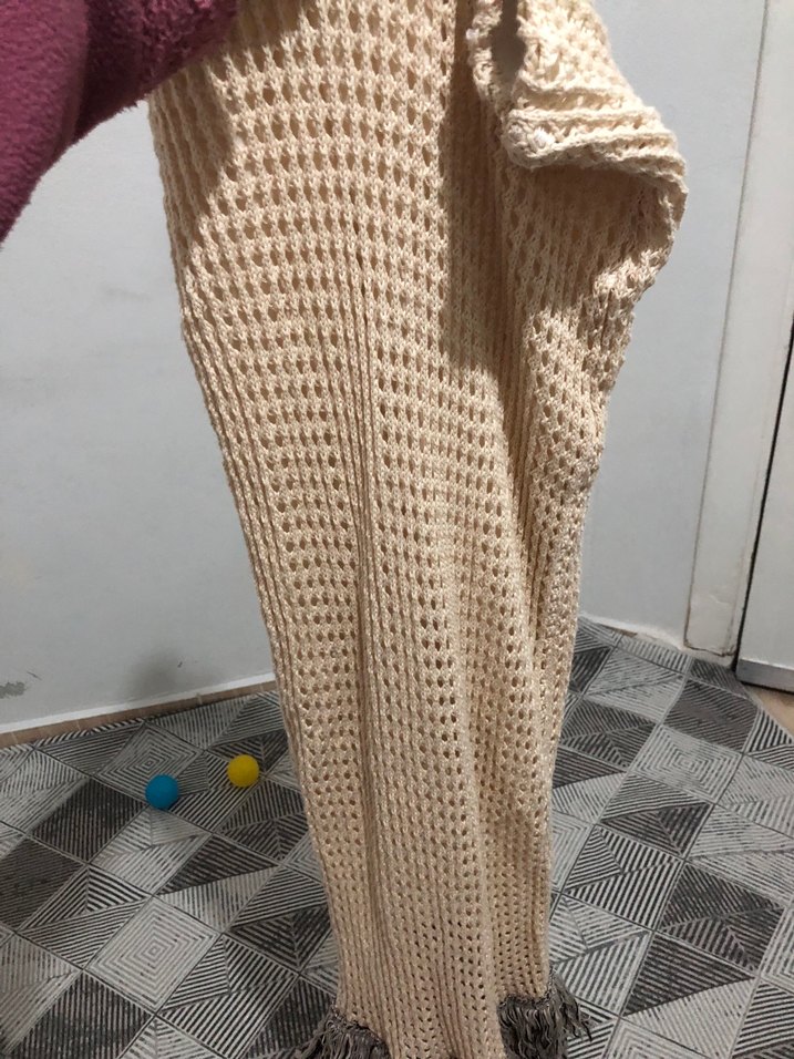 Bej Örgü Kadın Şal Püsküllü - Görsel 3