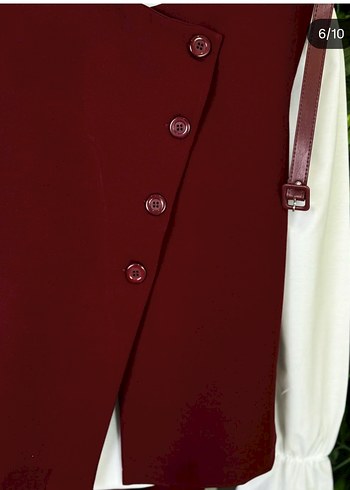 Bordo Düğmeli Uzun Kadın Takım - Görsel 3