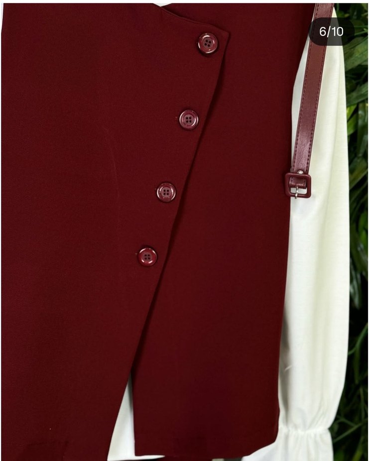 Bordo Düğmeli Uzun Kadın Takım - Görsel 3