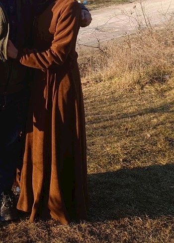 Uzun Kesim, Yüksek Yakalı Camel Kadın Kaban - Görsel 2