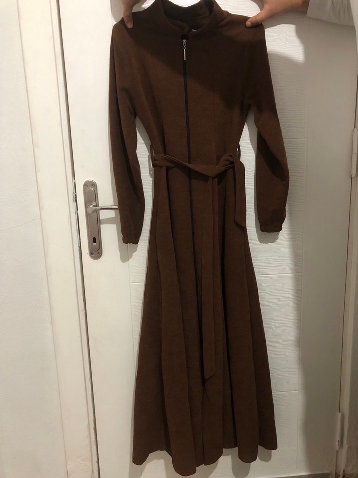 Uzun Kesim, Yüksek Yakalı Camel Kadın Kaban - Görsel 4