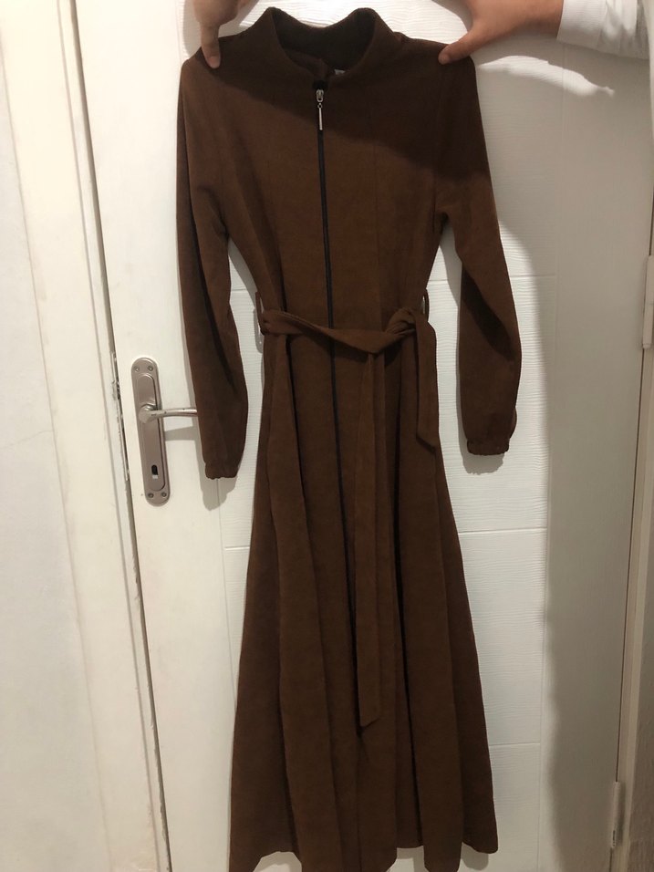 Uzun Kesim, Yüksek Yakalı Camel Kadın Kaban - Görsel 3