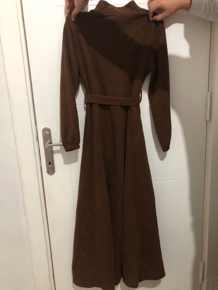 Uzun Kesim, Yüksek Yakalı Camel Kadın Kaban - Görsel 5