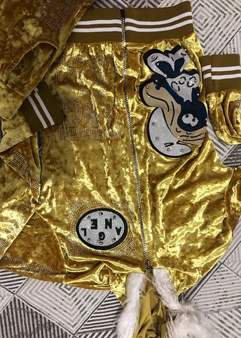 Kadın Altın Renk Parlak Kapüşonlu Eşofman Takımı - Görsel 4