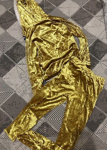 Kadın Altın Renk Parlak Kapüşonlu Eşofman Takımı - Görsel 2