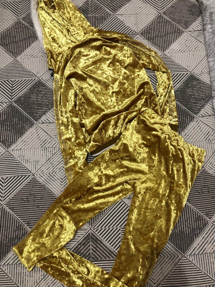 Kadın Altın Renk Parlak Kapüşonlu Eşofman Takımı - Görsel 2
