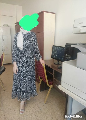 Gri Uzun Pilili Bağlama Desenli Elbise