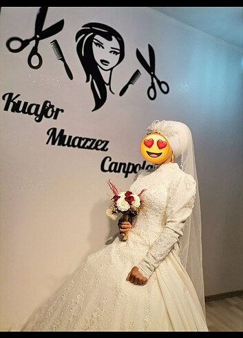 36 Beden beyaz Renk Tesettür Gelinlik