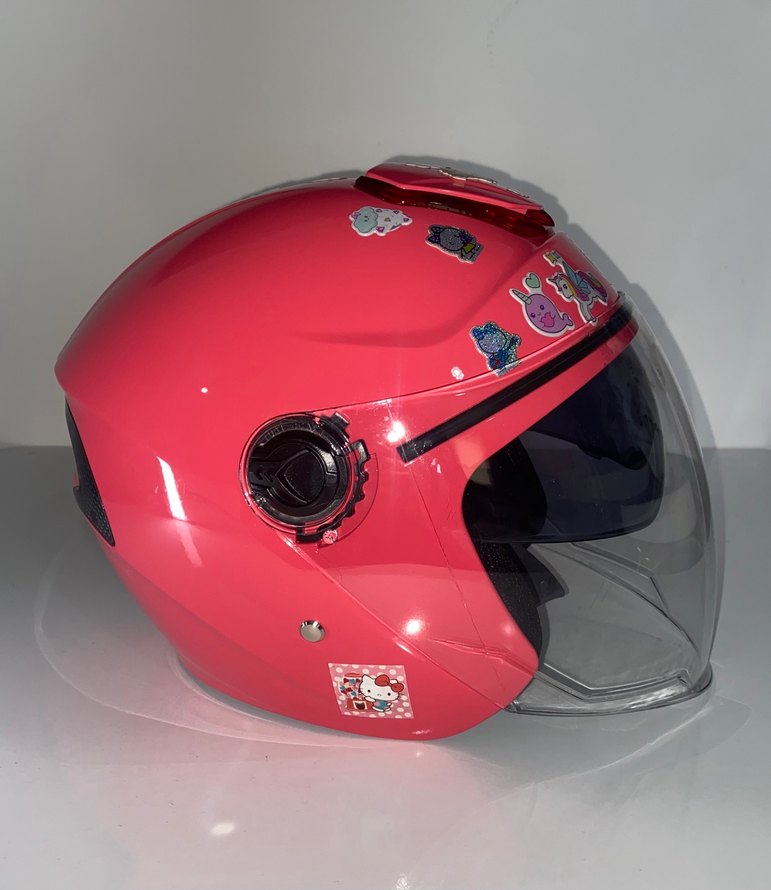 Şeffaf vizörlü pembe yarım kask - Görsel 2