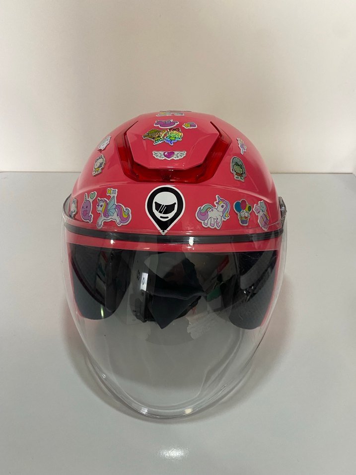 Şeffaf vizörlü pembe yarım kask - Görsel 3