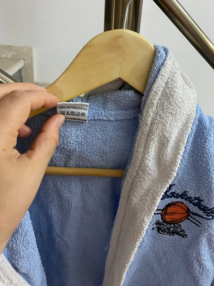 Kapüşonlu Erkek Çocuk Bornoz Mavi - Görsel 5