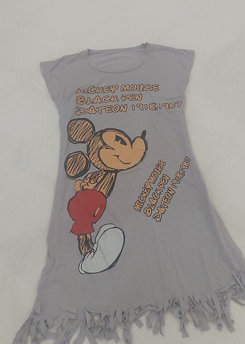 Diğer Gri Kız Tişörtü Mickey Mouse Baskılı Püsküllü