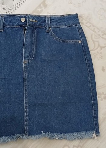 Kadın Mavi Denim Mini Etek