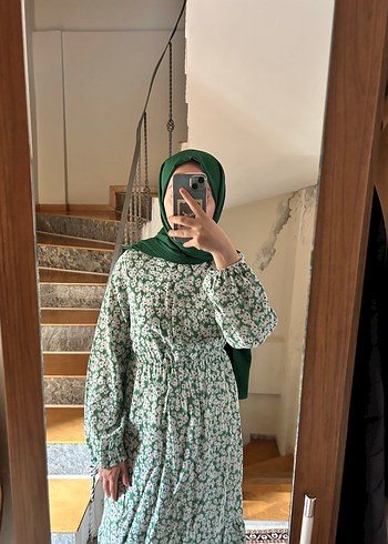 Yeşil Bohem Uzun Kollu Uzun Elbise