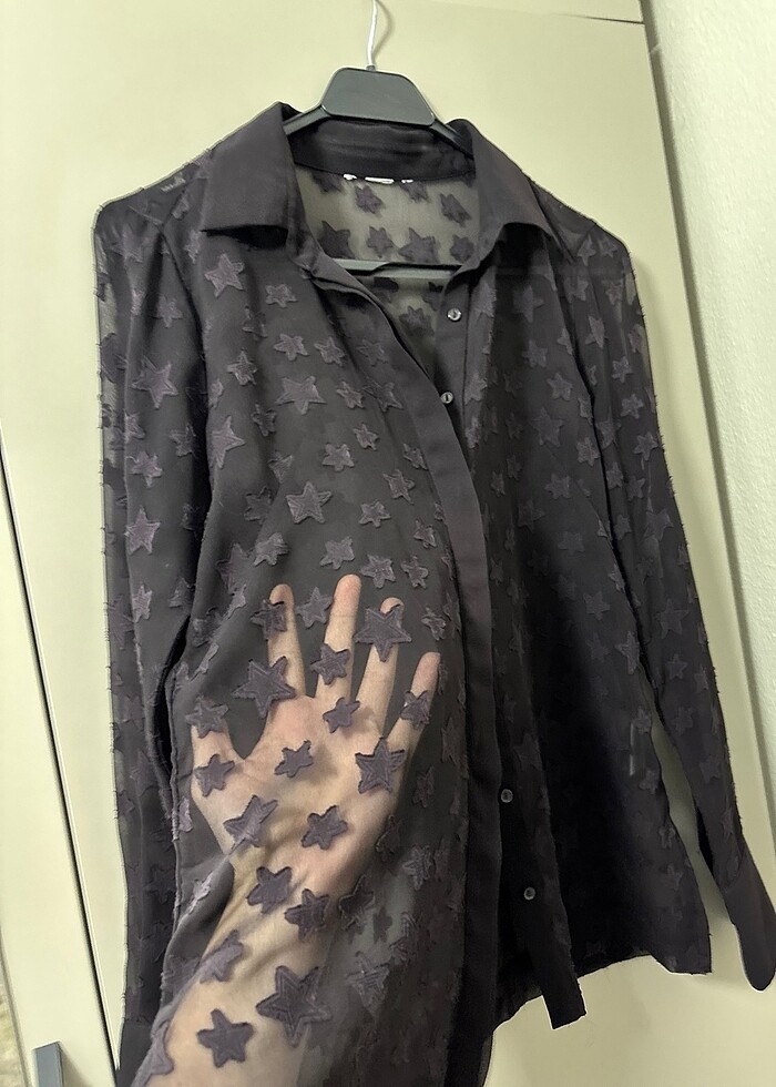 H&M transparan star gömlek - Görsel 2