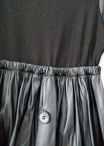 Düğmeli Siyah Uzun Kollu Gotik Elbise deri - Görsel 4
