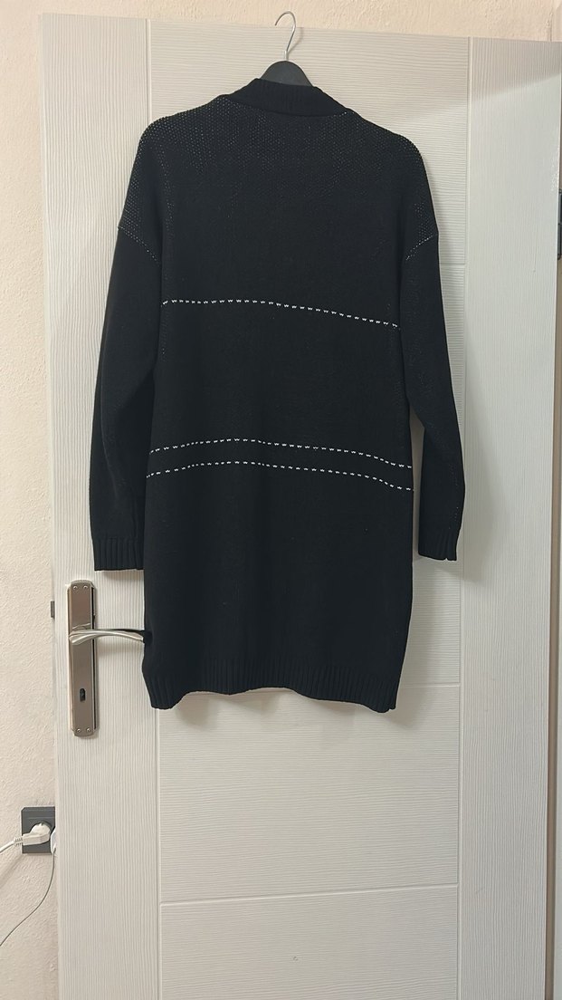 Fermuarlı Nakışlı Siyah Triko Hırka - Görsel 2