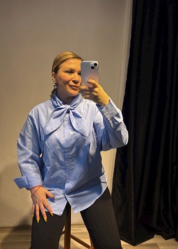 Poplin fularlı gömlek - Görsel 11