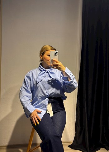 Poplin fularlı gömlek - Görsel 3