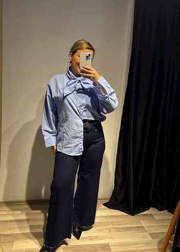 Poplin fularlı gömlek - Görsel 4