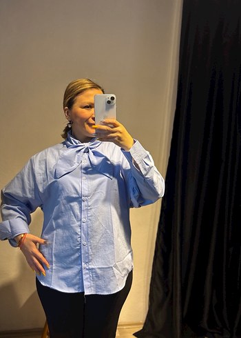 Poplin fularlı gömlek - Görsel 9