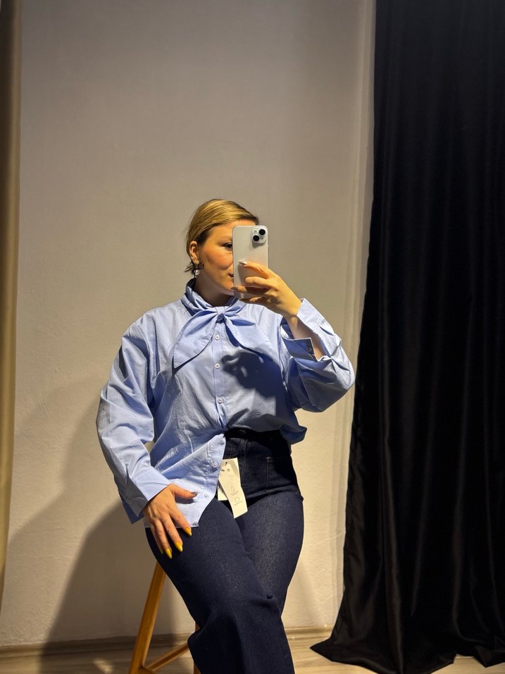 Poplin fularlı gömlek - Görsel 3