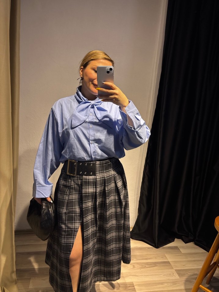 Poplin fularlı gömlek - Görsel 5