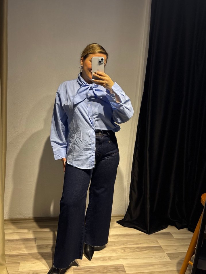 Poplin fularlı gömlek - Görsel 4