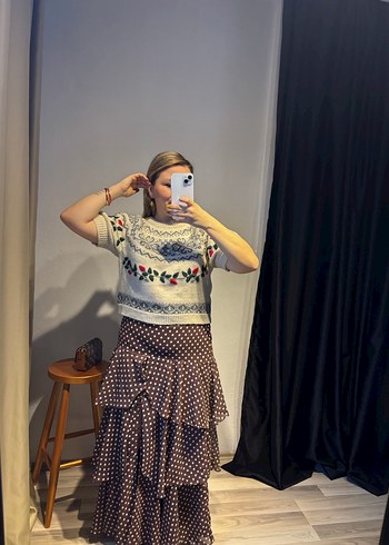 Bohem Tarzda Pilili Uzun Kahverengi Etek - Görsel 2